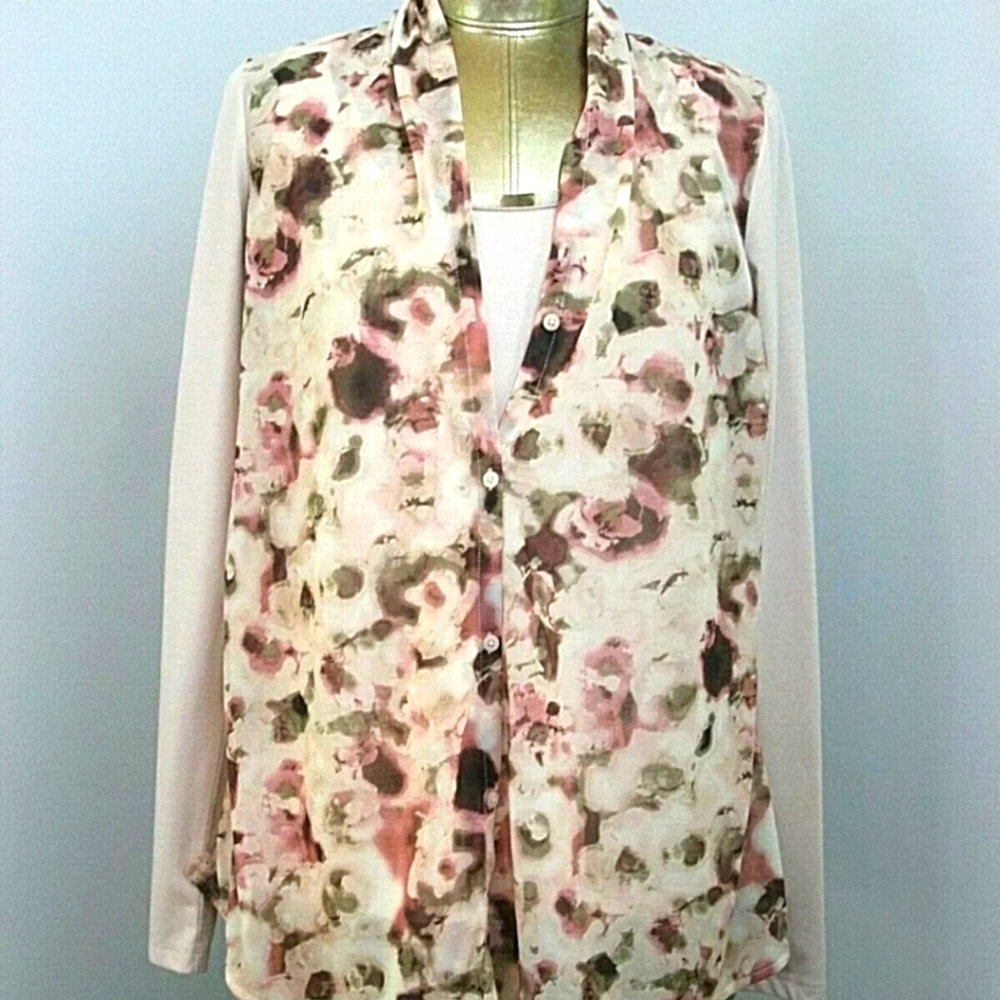 Simply Vera Vera Wang Pink Floral faux 2 piece top size PXL
